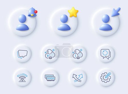 Illustration for Thiamine vitamin, Ram and Iodine mineral line icons. Placeholder with 3d cursor, bell, star. Pack of Intersection arrows, Settings gear, Wifi icon. Recovery data, Speech bubble pictogram. Vector - Royalty Free Image