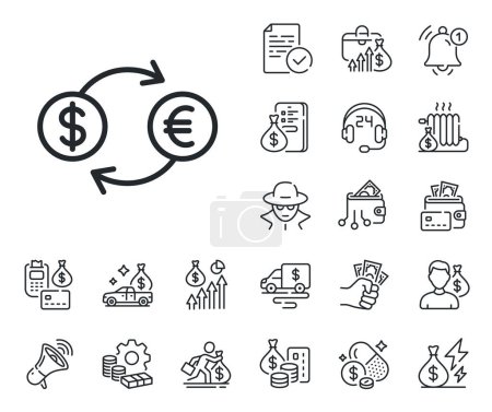 Illustration for Banking currency sign. Cash money, loan and mortgage outline icons. Money exchange line icon. Euro and Dollar Cash transfer symbol. Currency exchange line sign. Credit card, crypto wallet icon. Vector - Royalty Free Image