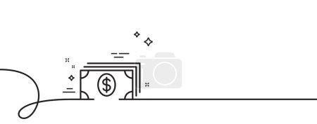 Illustration for Cash money line icon. Continuous one line with curl. Banking currency sign. Dollar or USD symbol. Banking single outline ribbon. Loop curve pattern. Vector - Royalty Free Image