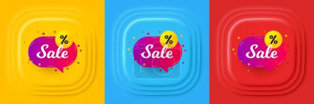 Illustration for Sale banner. Neumorphic offer banner, flyer or poster. Discount sticker shape. Coupon chat bubble icon. Sale sticker promo event banner. 3d square buttons. Special deal coupon. Vector - Royalty Free Image