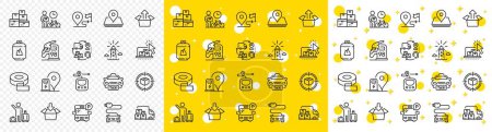Illustration for Outline Parcel tracking, Wholesale goods and Metro line icons pack for web with Lighthouse, Send box, Pin line icon. Delivery truck, Petrol station, Car charge pictogram icon. Vector - Royalty Free Image