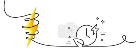 Illustration for Charging time line icon. Continuous one line with curl. Charge accumulator sign. Eco electric power symbol. Charging time single outline ribbon. Loop curve with energy. Vector - Royalty Free Image