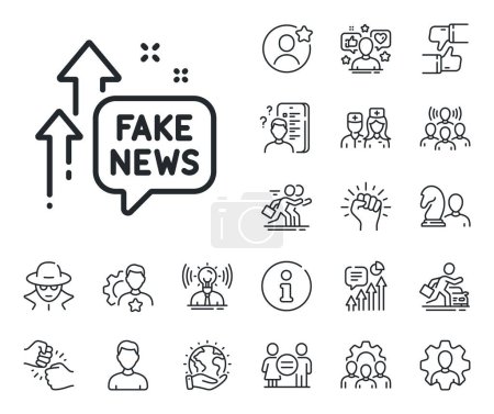 Illustration for Propaganda conspiracy chat sign. Specialist, doctor and job competition outline icons. Fake news line icon. Wrong truth symbol. Fake news line sign. Avatar placeholder, spy headshot icon. Vector - Royalty Free Image
