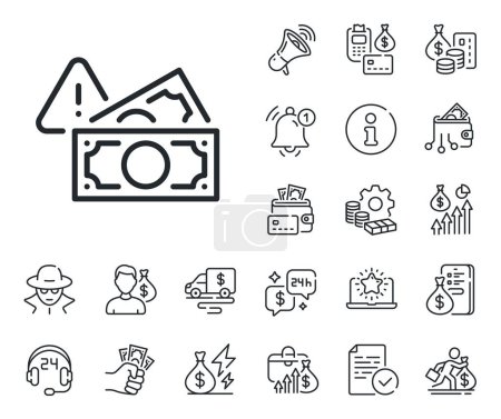 Illustration for Money bribe crime sign. Cash money, loan and mortgage outline icons. Fraud line icon. Cash corrupt symbol. Fraud line sign. Credit card, crypto wallet icon. Inflation, job salary. Vector - Royalty Free Image