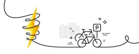 Ilustración de Bicicleta línea de aparcamiento icono. Continuo una línea con rizo. Señal de transporte de bicicletas. Símbolo de transporte exterior. Estacionamiento de bicicletas cinta de contorno único. Curva de bucle con energía. Vector - Imagen libre de derechos
