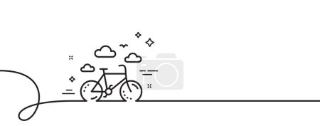 Illustration for Bike rental line icon. Continuous one line with curl. Bicycle rent sign. Hotel service symbol. Bike rental single outline ribbon. Loop curve pattern. Vector - Royalty Free Image