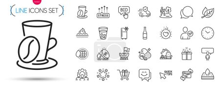 Photo for Pack of Packing things, Stress grows and Waterproof mattress line icons. Include Shield, Refresh website, Shopping cart pictogram icons. Quick tips, Smile face, Transport insurance signs. Vector - Royalty Free Image