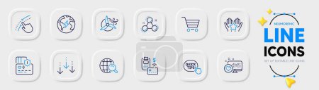 Illustration for Ranking, Card and Pos terminal line icons for web app. Pack of Market sale, Electricity, Windmill turbine pictogram icons. Scroll down, Chemistry molecule, Swipe up signs. Quick tips. Vector - Royalty Free Image
