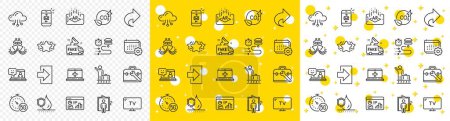 Illustration for Outline Ship, Mail and Luggage belt line icons pack for web with Smile, Share, Co2 gas line icon. Elevator, Augmented reality, Waterproof pictogram icon. Cloud computing, Medical help. Vector - Royalty Free Image