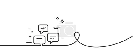 Illustration for Chat Messages line icon. Continuous one line with curl. Conversation or SMS sign. Communication symbol. Chat Messages single outline ribbon. Loop curve pattern. Vector - Royalty Free Image