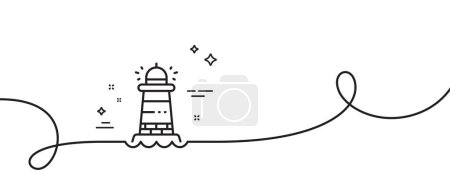 Illustration for Lighthouse line icon. Continuous one line with curl. Searchlight tower sign. Beacon symbol. Lighthouse single outline ribbon. Loop curve pattern. Vector - Royalty Free Image