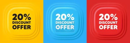 Illustration for 20 percent discount tag. Neumorphic offer banners. Sale offer price sign. Special offer symbol. Discount podium background. Product infographics. Vector - Royalty Free Image