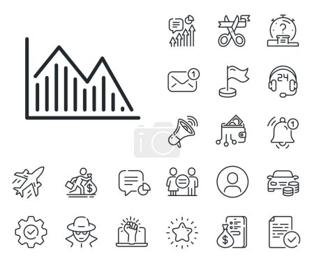Illustration for Economic graph sign. Salaryman, gender equality and alert bell outline icons. Financial chart line icon. Stock exchange symbol. Business investment. Investment graph line sign. Vector - Royalty Free Image