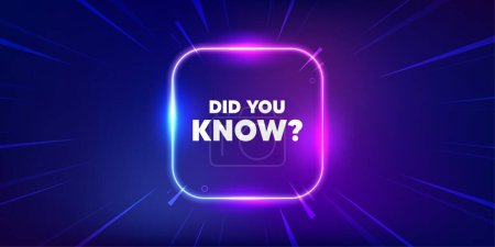 Illustration for Did you know tag. Neon light frame box banner. Special offer question sign. Interesting facts symbol. Did you know neon light frame message. Vector - Royalty Free Image