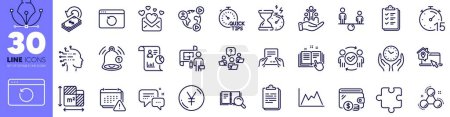 Photo for Receive file, Work home and Puzzle line icons pack. Approved teamwork, Love mail, Timer web icon. Inclusion, Diagram, Quick tips pictogram. Chemistry molecule, Reminder, Employees messenger. Vector - Royalty Free Image