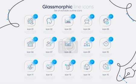 Illustration for Set of Head, Infographic graph and Restructuring line icons for web app. Windy weather, Dirty water, Timer icons. Home charging, Column chart, Coronavirus pandemic signs. Co2 gas. Vector - Royalty Free Image