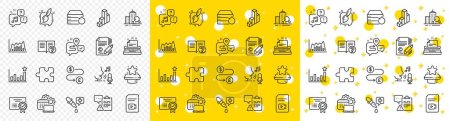 Illustration for Outline Journey, Clipboard and Efficacy line icons pack for web with 3d chart, Video file, Voicemail line icon. Help, Software, Certificate pictogram icon. Painting brush. Vector - Royalty Free Image