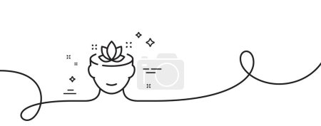 Illustration for Yoga mind line icon. Continuous one line with curl. Meditation lotus sign. Relax body and mind symbol. Yoga mind single outline ribbon. Loop curve pattern. Vector - Royalty Free Image