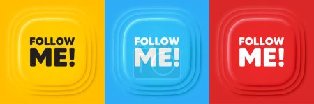 Illustration for Follow me tag. Neumorphic offer banners. Special offer sign. Super offer symbol. Follow me podium background. Product infographics. Vector - Royalty Free Image