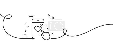Illustration for Heart rating line icon. Continuous one line with curl. Feedback phone sign. Customer satisfaction symbol. Heart rating single outline ribbon. Loop curve pattern. Vector - Royalty Free Image