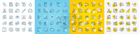 Illustration for Vector icons set of Deflation, Quick tips and Search employee line icons pack for web with Timer, Work home, Interview job outline icon. Consumption growth, Accounting report. Vector - Royalty Free Image