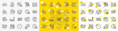 Illustration for Outline Work time, 5g internet and Ethics line icons pack for web with Face biometrics, Inspect, World statistics line icon. Divider document, Efficacy, Copyright laptop pictogram icon. Vector - Royalty Free Image