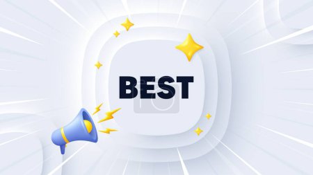 Illustration for Best promotion tag. Neumorphic banner with sunburst. Special offer Sale sign. Advertising Discounts symbol. Best message. Banner with 3d megaphone. Circular neumorphic template. Vector - Royalty Free Image
