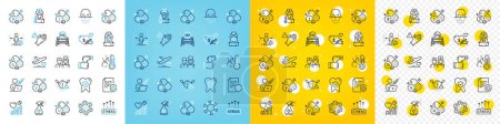 Illustration for Vector icons set of Stress grows, Iodine mineral and Use gloves line icons pack for web with Coronavirus, Heart beat, Electronic thermometer outline icon. Thiamine vitamin. Vector - Royalty Free Image