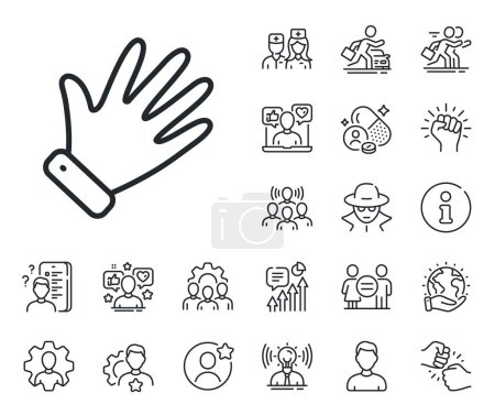 Illustration for Wave palm sign. Specialist, doctor and job competition outline icons. Hand line icon. Gesture symbol. Hand line sign. Avatar placeholder, spy headshot icon. Strike leader. Gender equality. Vector - Royalty Free Image