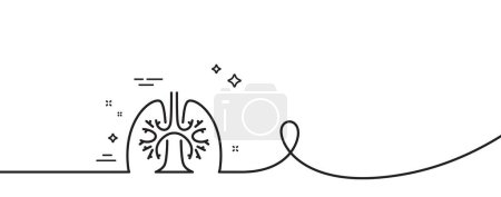 Illustration for Lungs line icon. Continuous one line with curl. Pneumonia disease sign. Respiratory distress symbol. Lungs single outline ribbon. Loop curve pattern. Vector - Royalty Free Image