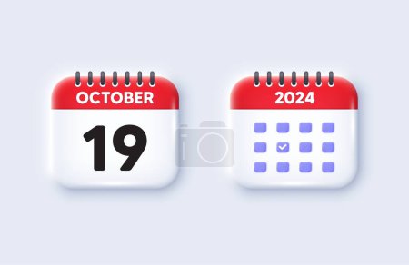 Illustration for Calendar date 3d icon. 19th day of the month icon. Event schedule date. Meeting appointment time. 19th day of October month. Calendar event reminder date. Vector - Royalty Free Image