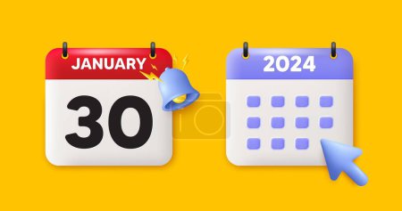 Illustration for 30th day of the month icon. Calendar date 3d icon. Event schedule date. Meeting appointment time. 30th day of January month. Calendar event reminder date. Vector - Royalty Free Image
