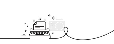Illustration for Typewriter line icon. Continuous one line with curl. Documentation sign. Typewriter single outline ribbon. Loop curve pattern. Vector - Royalty Free Image