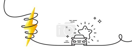 Illustration for Car review line icon. Continuous one line with curl. Best transport service sign. Delivery rating symbol. Car review single outline ribbon. Loop curve with energy. Vector - Royalty Free Image
