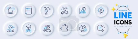 Illustration for Report timer, Puzzle and Fake news line icons for web app. Pack of Reminder, Skin condition, Scissors pictogram icons. Chemistry lab, Career ladder, Chemical formula signs. World weather. Vector - Royalty Free Image