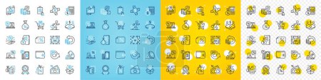 Illustration for Vector icons set of Clipboard, Loan percent and Accounting wealth line icons pack for web with Payment exchange, Report document, Online tax outline icon. Discount medal, Money wallet. Vector - Royalty Free Image