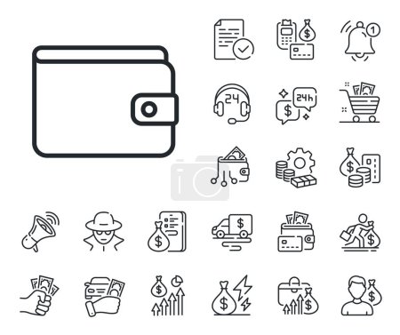 Illustration for Cash symbol. Cash money, loan and mortgage outline icons. Money Wallet line icon. Payment method sign. Money Wallet line sign. Credit card, crypto wallet icon. Inflation, job salary. Vector - Royalty Free Image