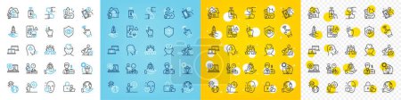 Illustration for Vector icons set of Cough, Business target and Payment method line icons pack for web with Jobless, Crowdfunding, Bike courier outline icon. Mental health, Coronavirus protection. Vector - Royalty Free Image