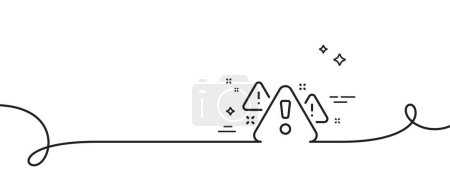 Illustration for Warning line icon. Continuous one line with curl. Attention triangle sign. Caution alert symbol. Warning single outline ribbon. Loop curve pattern. Vector - Royalty Free Image