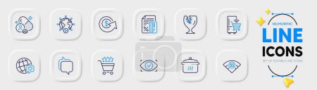 Illustration for 5g wifi, Video conference and Dollar exchange line icons for web app. Pack of World brand, Refrigerator, Messenger pictogram icons. Biometric eye, Credit card, Boiling pan signs. Vitamin. Vector - Royalty Free Image