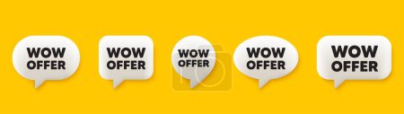 Illustration for Wow offer tag. 3d chat speech bubbles set. Special Sale price sign. Advertising Discounts symbol. Wow offer talk speech message. Talk box infographics. Vector - Royalty Free Image