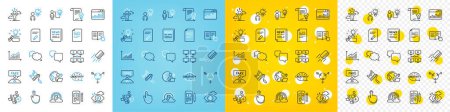 Illustration for Vector icons set of Graph, Creativity and Read instruction line icons pack for web with Stress, Difficult stress, Document outline icon. Creative idea, Add team, Business idea pictogram. Vector - Royalty Free Image