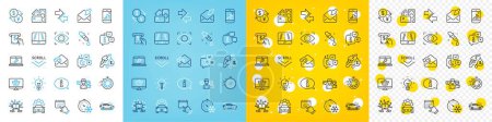 Illustration for Vector icons set of Sleep, Graph phone and Scroll down line icons pack for web with Information, Laptop repair, People talking outline icon. Currency exchange, Web shop, Car pictogram. Vector - Royalty Free Image