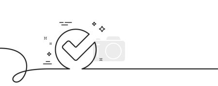 Illustration for Check line icon. Continuous one line with curl. Approved Tick sign. Confirm, Done or Accept symbol. Verify single outline ribbon. Loop curve pattern. Vector - Royalty Free Image