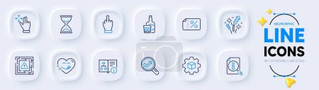 Illustration for Move gesture, Maze attention and Yummy smile line icons for web app. Pack of Whiskey glass, Time hourglass, Product development pictogram icons. Discount banner, Technical algorithm. Vector - Royalty Free Image