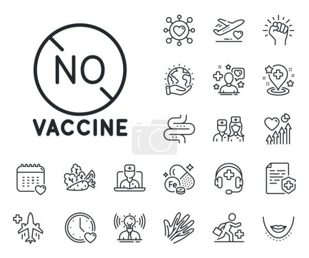 Illustration for Coronavirus disease sign. Online doctor, patient and medicine outline icons. No vaccine line icon. Pandemic infection symbol. No vaccine line sign. Veins, nerves and cosmetic procedure icon. Vector - Royalty Free Image