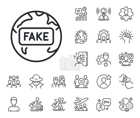 Illustration for Internet propaganda sign. Specialist, doctor and job competition outline icons. Fake news line icon. Wrong truth symbol. Fake news line sign. Avatar placeholder, spy headshot icon. Vector - Royalty Free Image