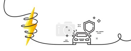 Illustration for Car secure line icon. Continuous one line with curl. Insurance shield sign. Safe defense symbol. Car secure single outline ribbon. Loop curve with energy. Vector - Royalty Free Image