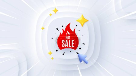 Illustration for Hot sale banner. Neumorphic offer 3d banner, poster. Discount sticker shape. Coupon tag icon. Hot sale promo event background. Sunburst banner, flyer or coupon. Vector - Royalty Free Image