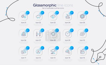 Illustration for Set of Chemistry flask, Yoga and Coronavirus vaccine line icons for web app. Intestine, Inspect, Graph chart icons. Web3, Fast recovery, Coronavirus signs. Pyramid chart, Snow weather. Vector - Royalty Free Image